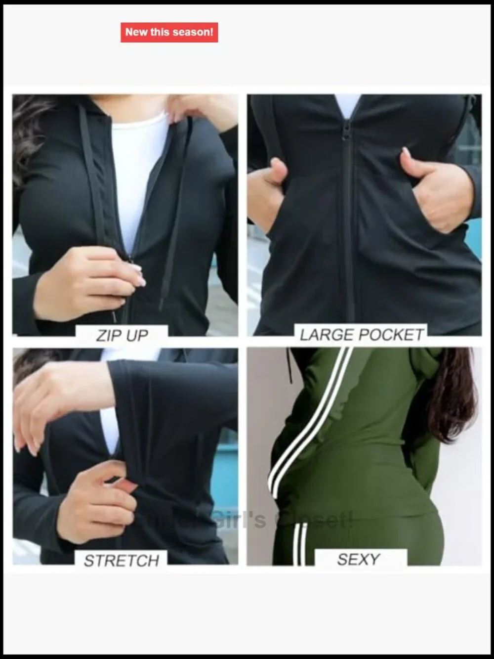 2 Piece Outfits Long Sleeve Tracksuit Bodycon Matching Sets Hoodie Jacket